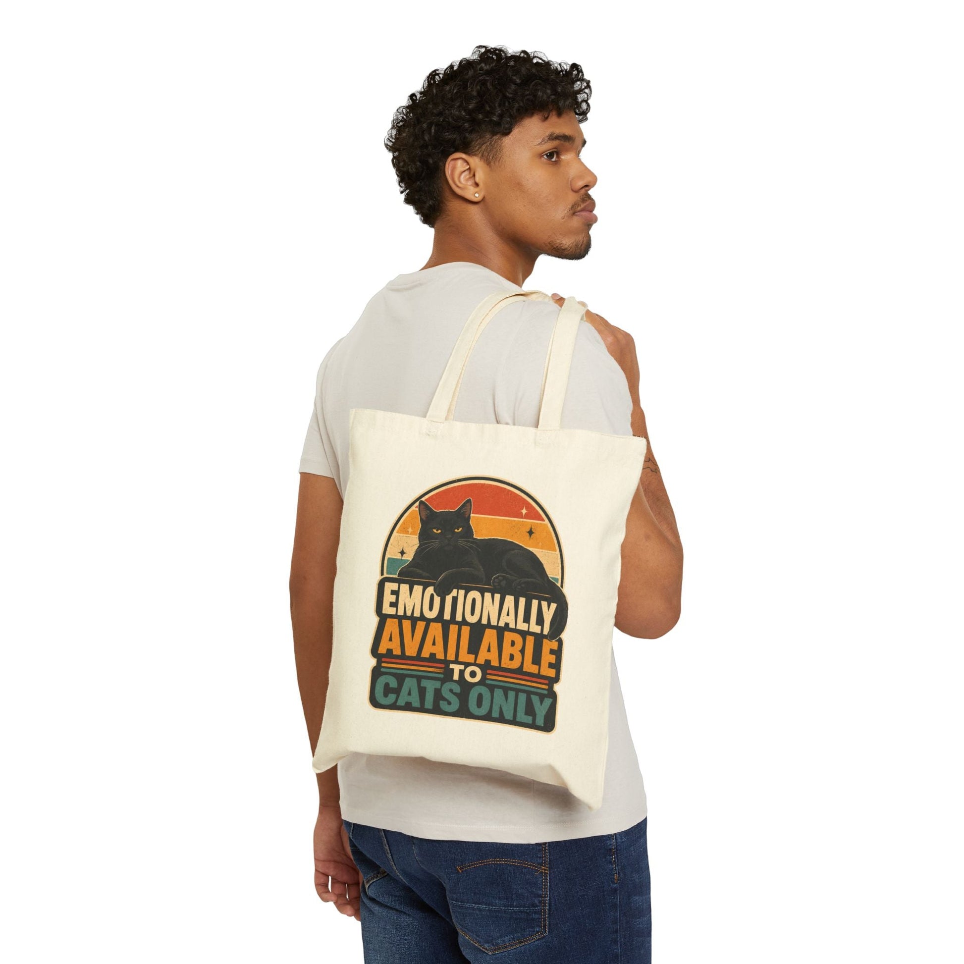 Emotionally Available to Cats Only Canvas Tote Bag — Funny Cat Lover Market Bag - FloofChonk