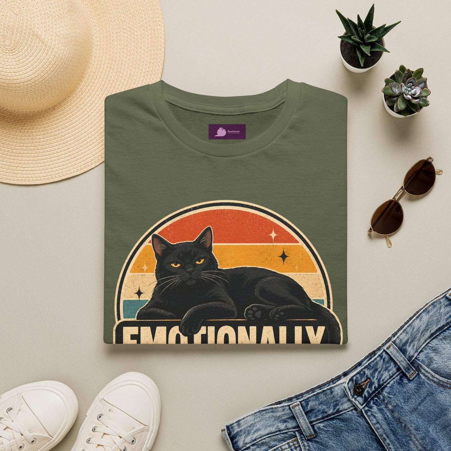 Emotionally Available to Cats Only T-Shirt — Retro Black Cat Graphic Tee - FloofChonk