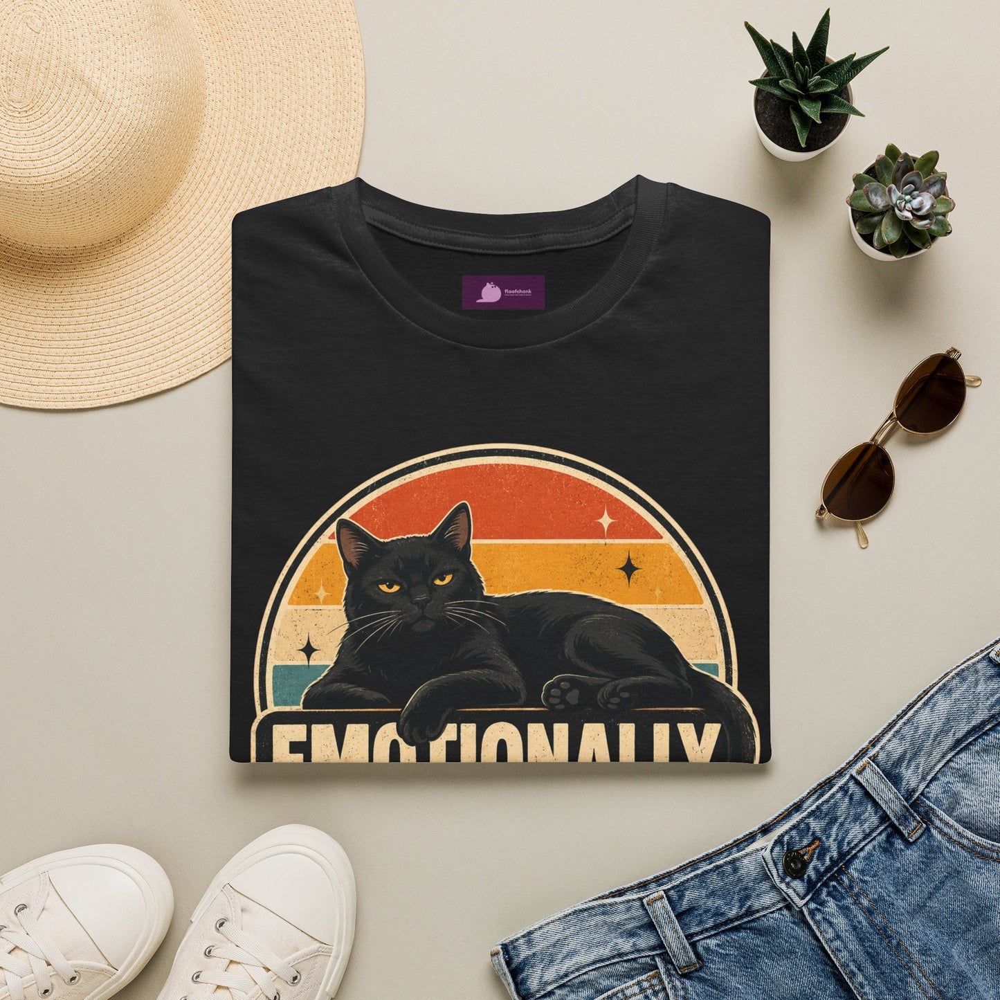 Emotionally Available to Cats Only T-Shirt — Retro Black Cat Graphic Tee - FloofChonk