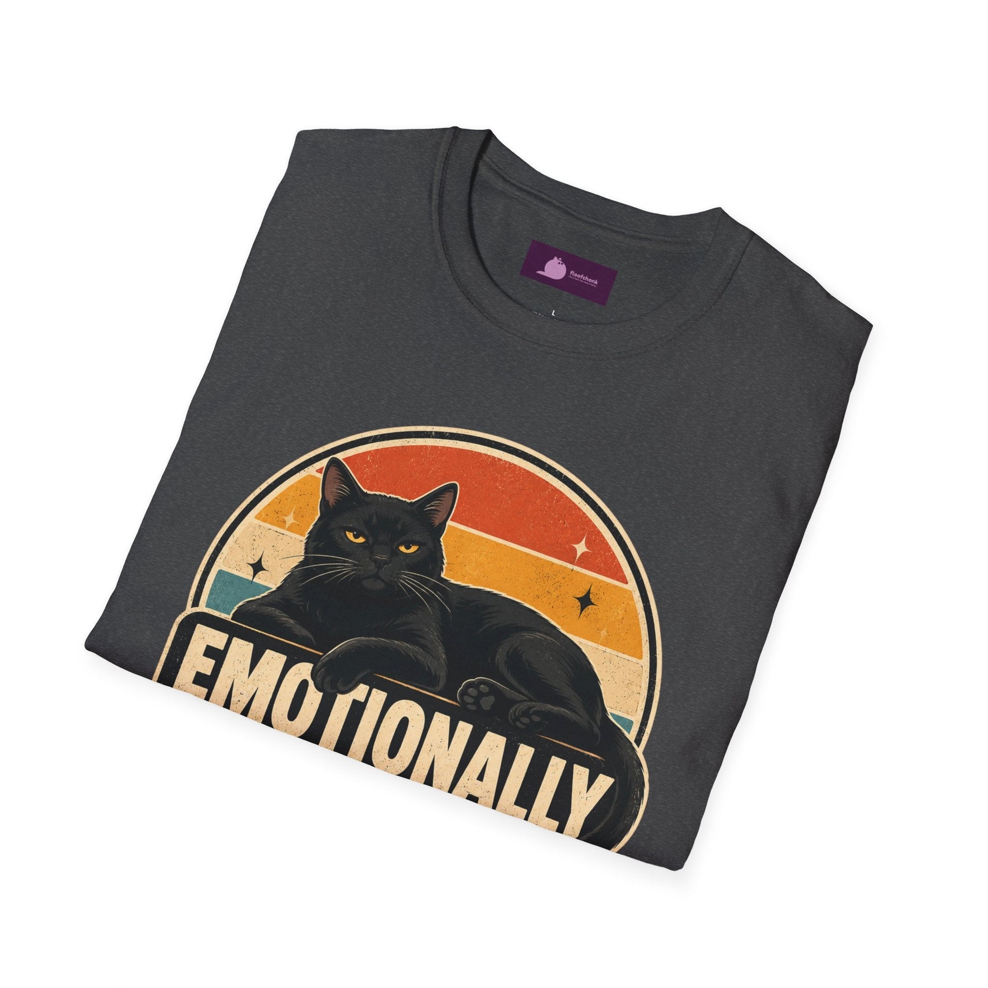 Emotionally Available to Cats Only T-Shirt — Retro Black Cat Graphic Tee - FloofChonk