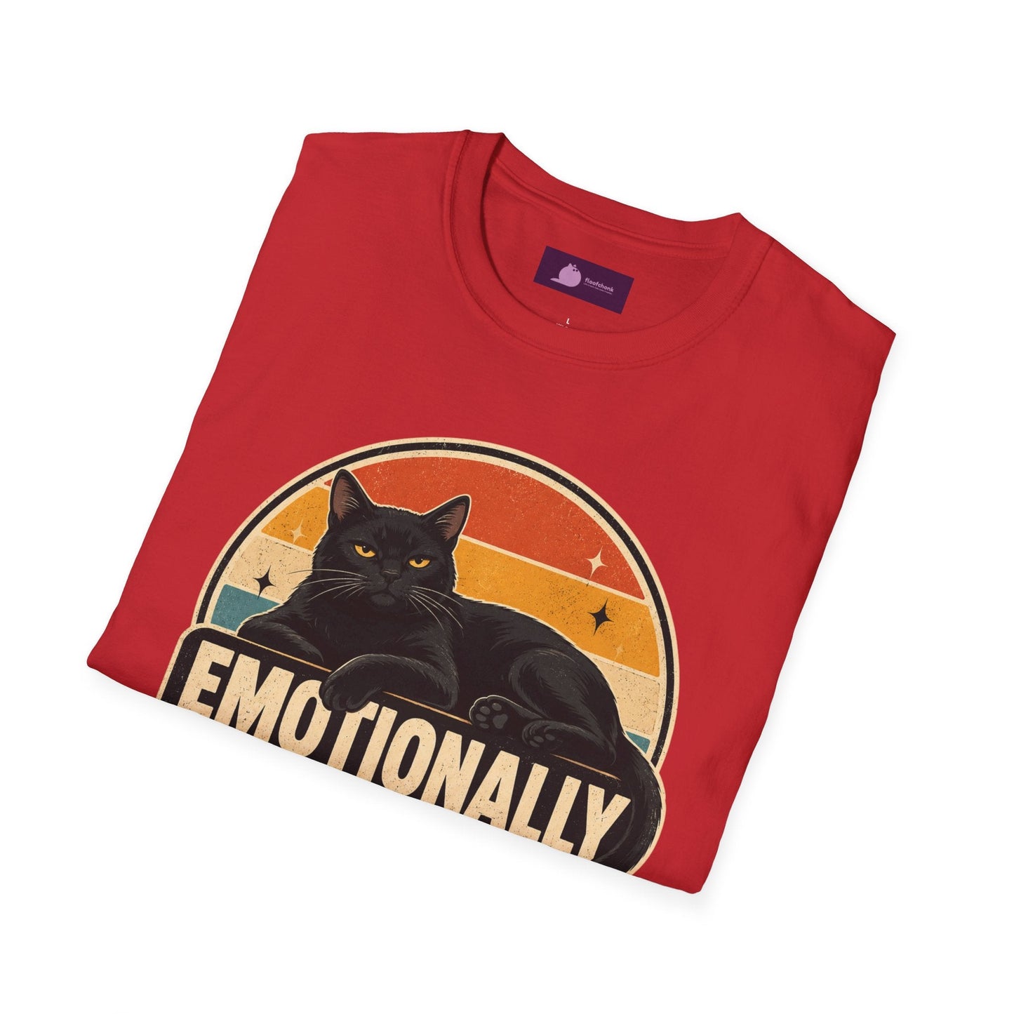 Emotionally Available to Cats Only T-Shirt — Retro Black Cat Graphic Tee - FloofChonk