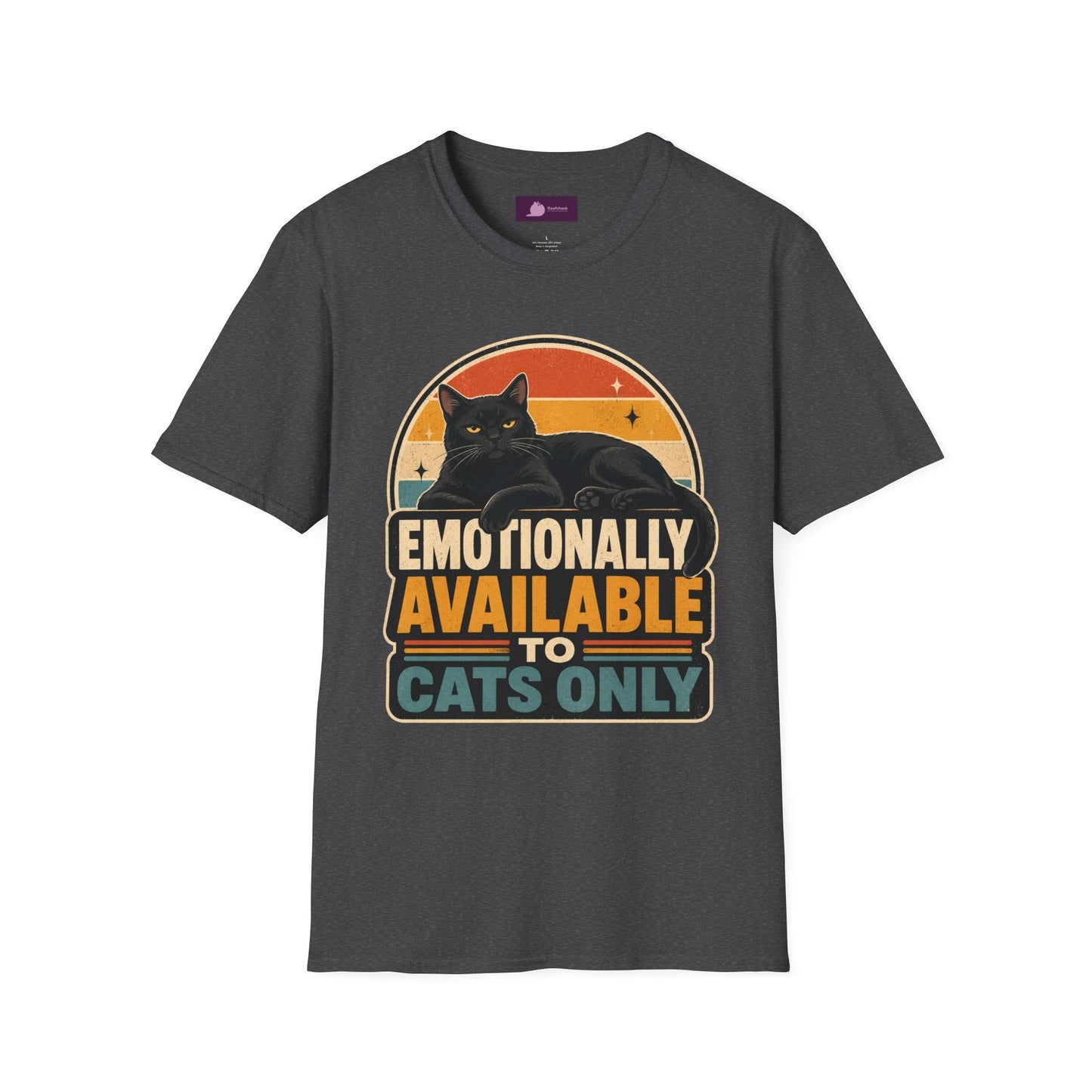 Emotionally Available to Cats Only T-Shirt — Retro Black Cat Graphic Tee - FloofChonk