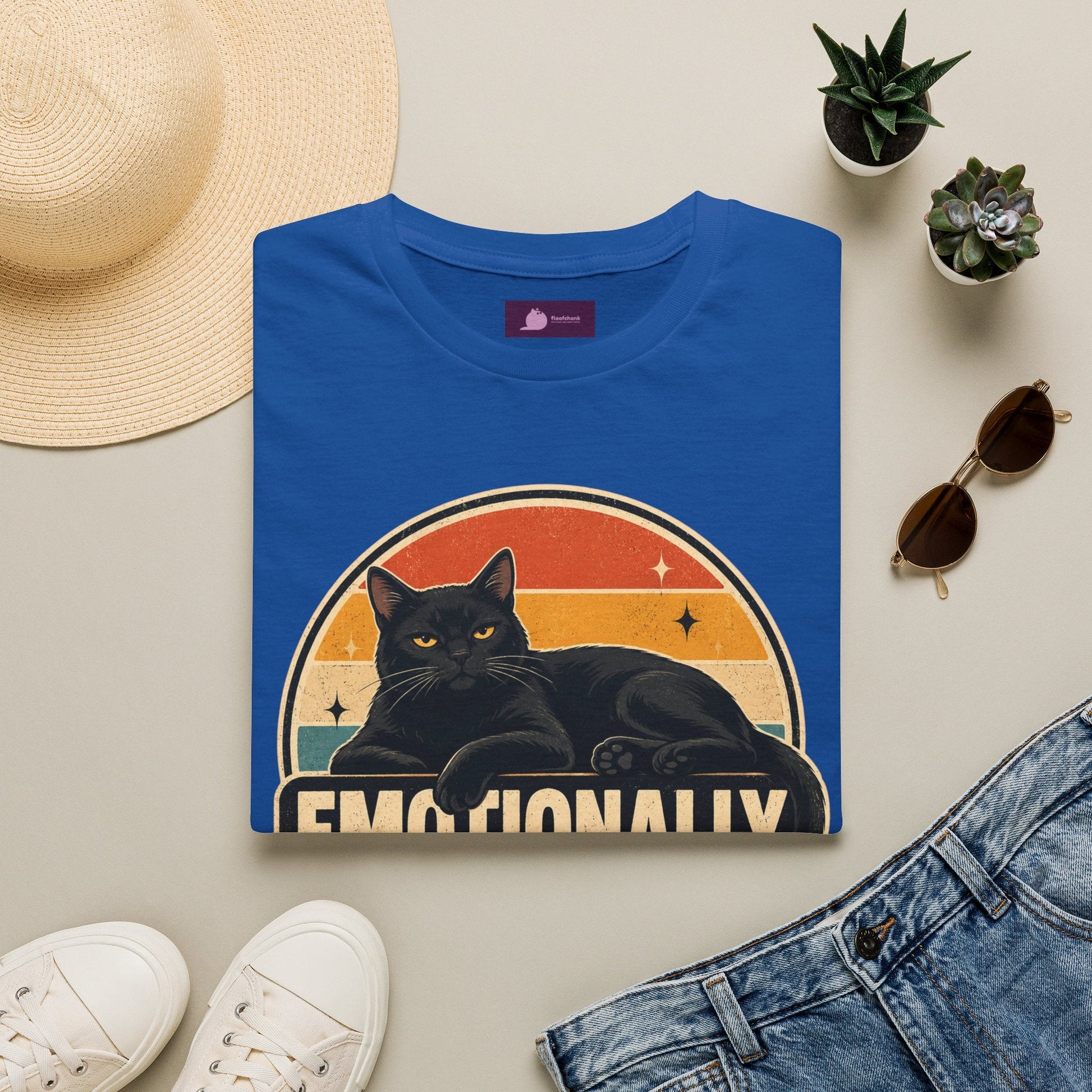 Emotionally Available to Cats Only T-Shirt — Retro Black Cat Graphic Tee - FloofChonk