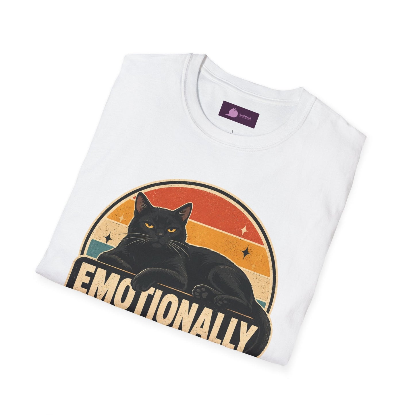 Emotionally Available to Cats Only T-Shirt — Retro Black Cat Graphic Tee - FloofChonk