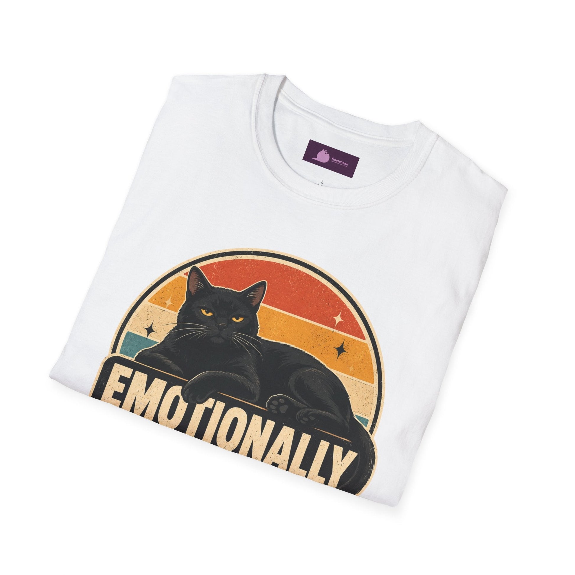 Emotionally Available to Cats Only T-Shirt — Retro Black Cat Graphic Tee - FloofChonk