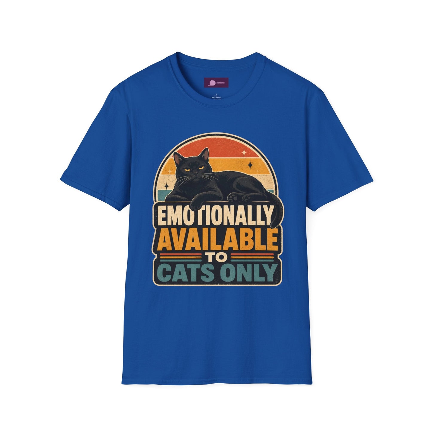 Emotionally Available to Cats Only T-Shirt — Retro Black Cat Graphic Tee - FloofChonk
