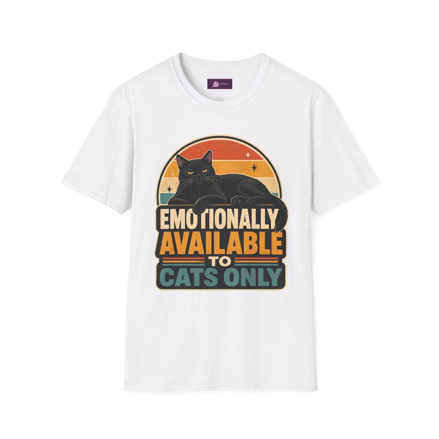 Emotionally Available to Cats Only T-Shirt — Retro Black Cat Graphic Tee - FloofChonk