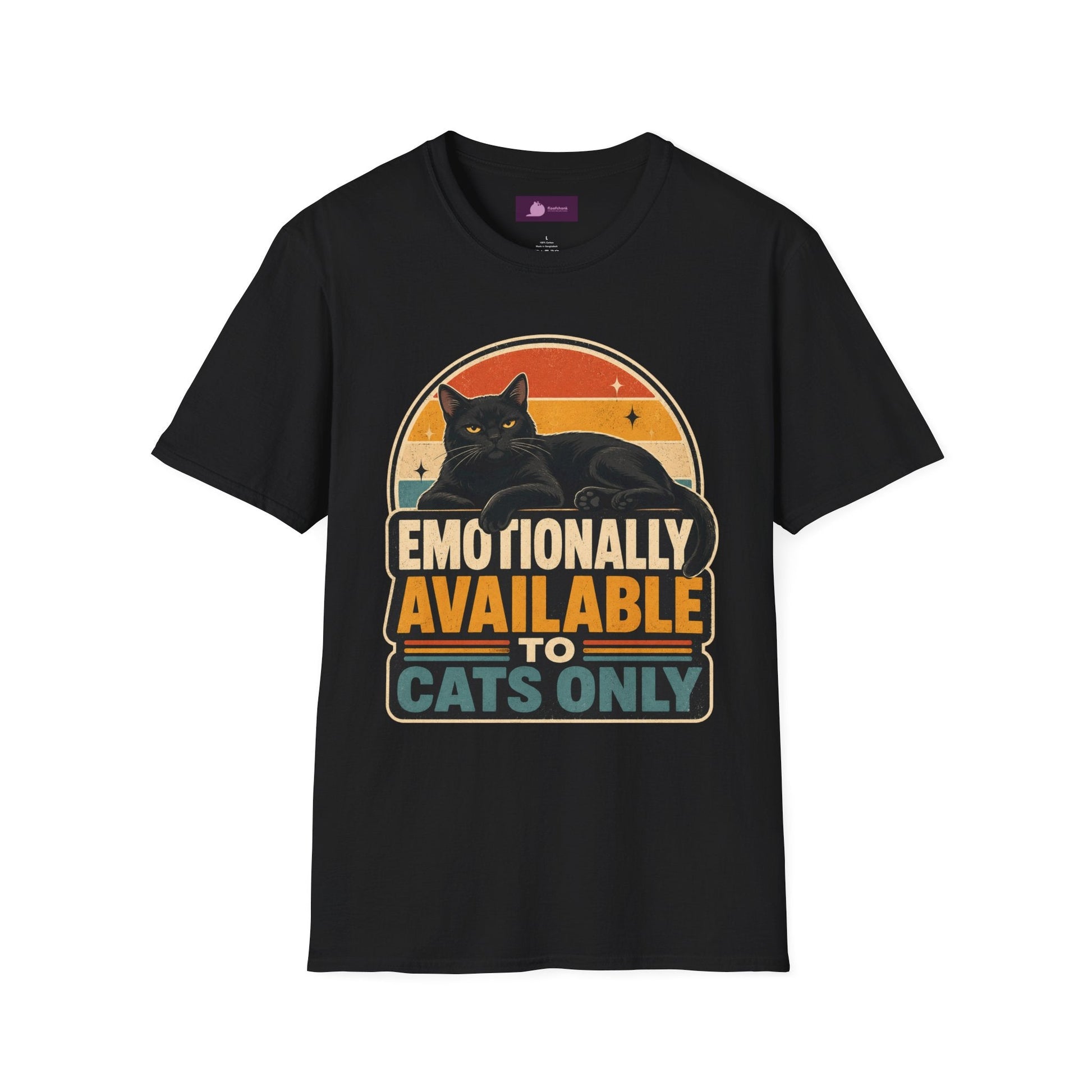 Emotionally Available to Cats Only T-Shirt — Retro Black Cat Graphic Tee - FloofChonk
