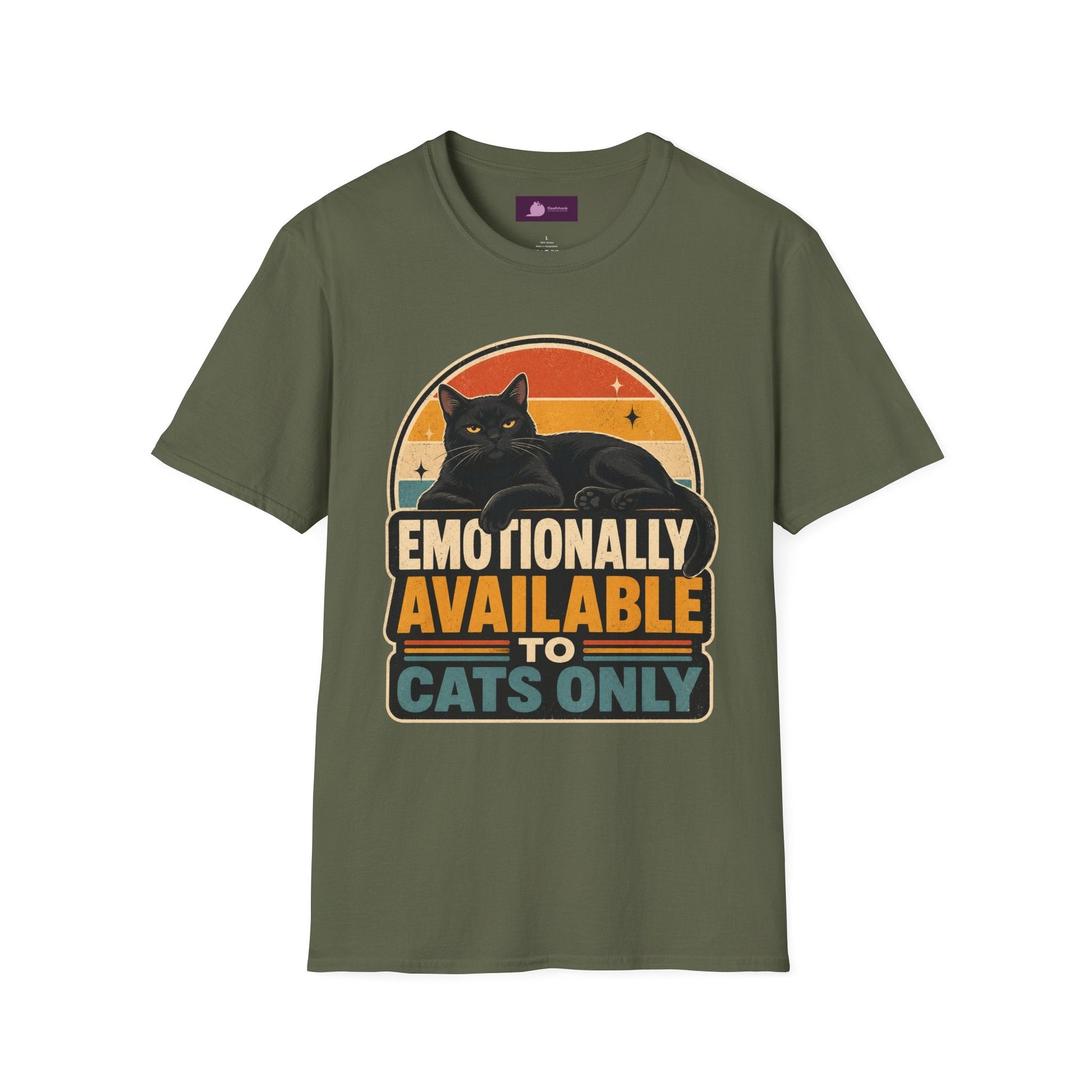 Emotionally Available to Cats Only T-Shirt — Retro Black Cat Graphic Tee - FloofChonk
