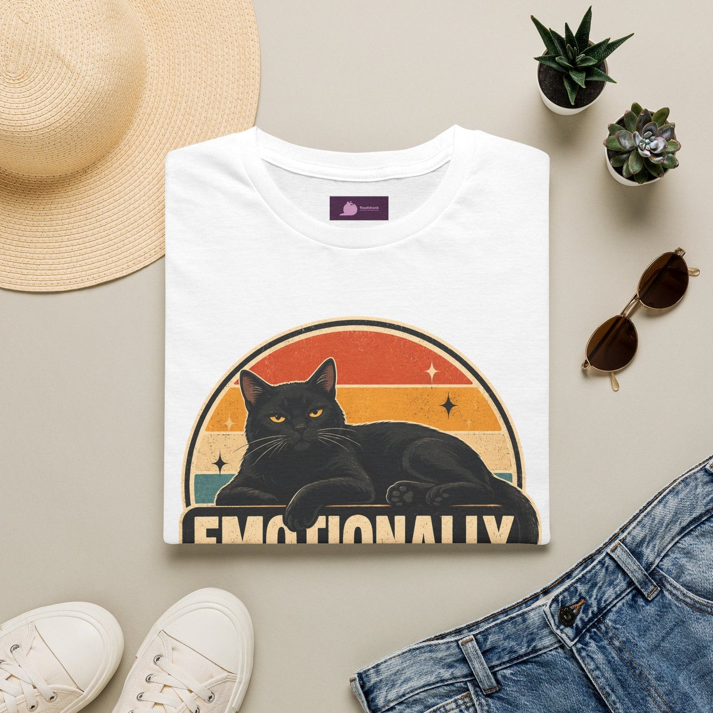 Emotionally Available to Cats Only T-Shirt — Retro Black Cat Graphic Tee - FloofChonk