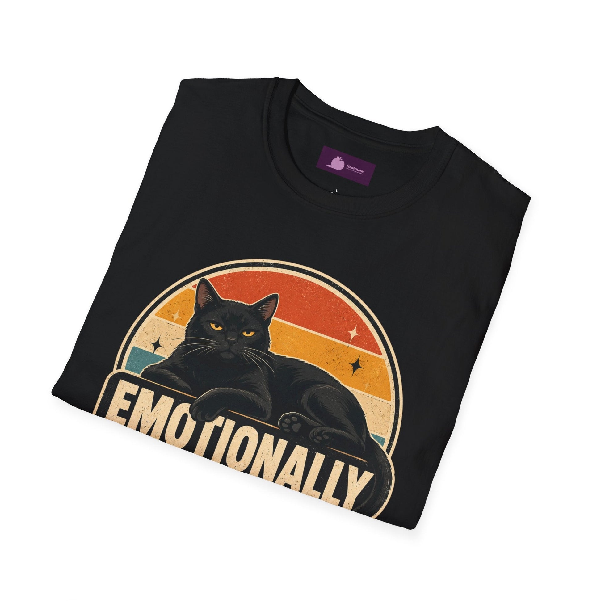 Emotionally Available to Cats Only T-Shirt — Retro Black Cat Graphic Tee - FloofChonk