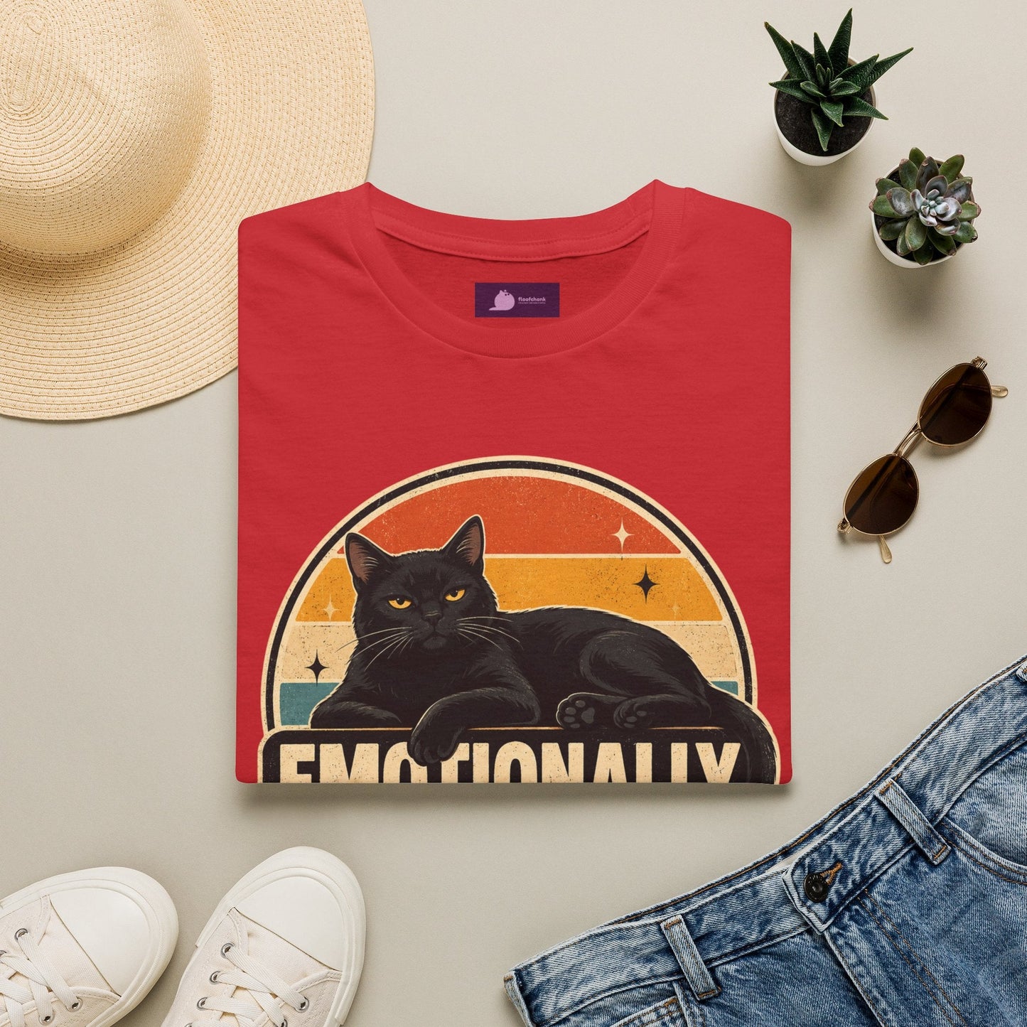 Emotionally Available to Cats Only T-Shirt — Retro Black Cat Graphic Tee - FloofChonk