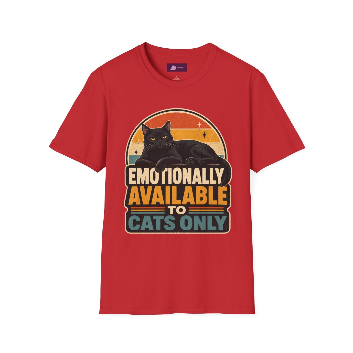 Emotionally Available to Cats Only T-Shirt — Retro Black Cat Graphic Tee - FloofChonk