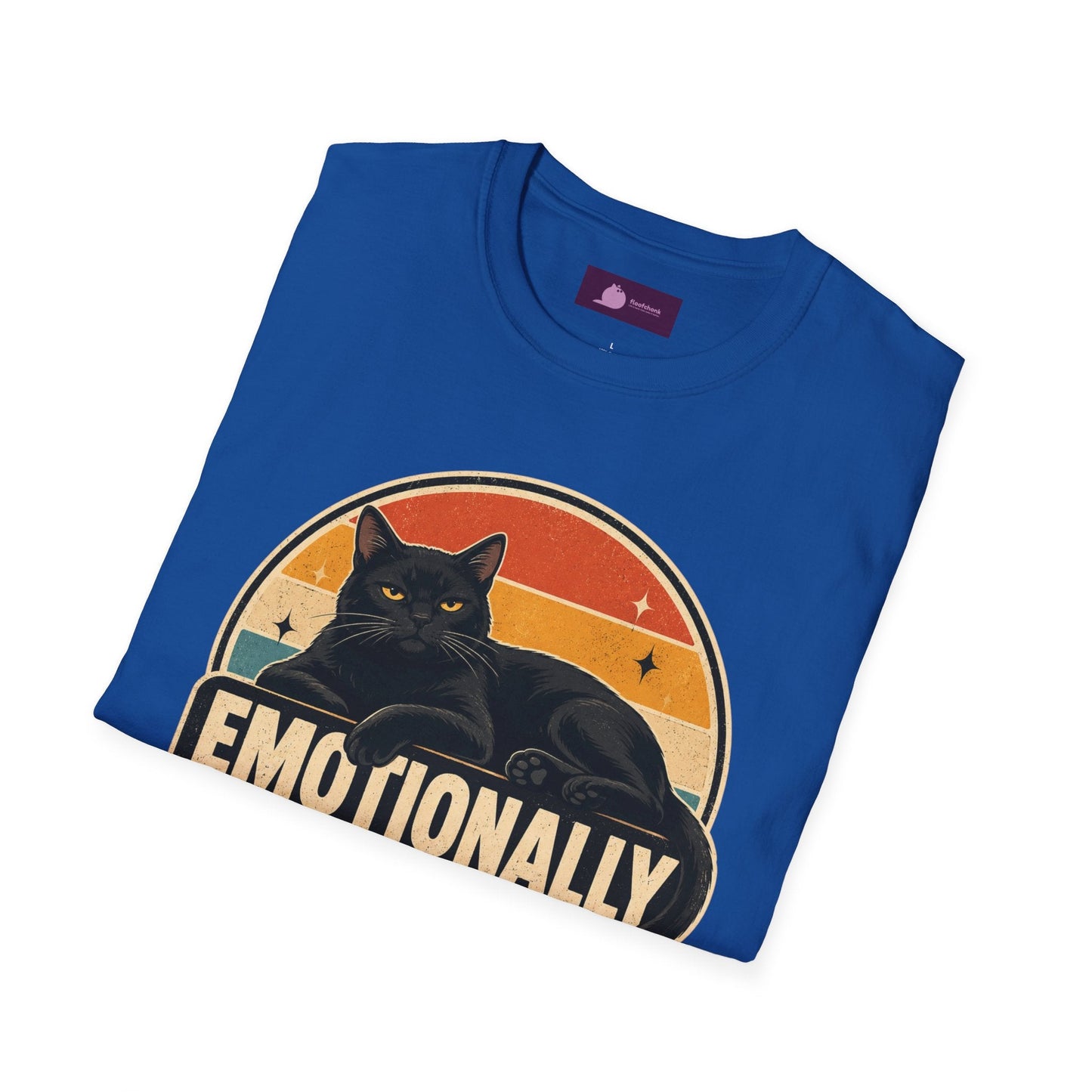 Emotionally Available to Cats Only T-Shirt — Retro Black Cat Graphic Tee - FloofChonk