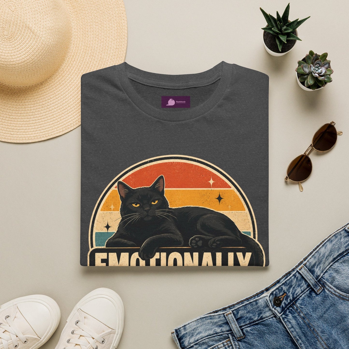 Emotionally Available to Cats Only T-Shirt — Retro Black Cat Graphic Tee - FloofChonk