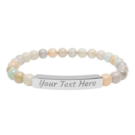 Engravable Natural Stone Stretch Bar Bracelet — Personalized Beaded Bracelet - FloofChonk