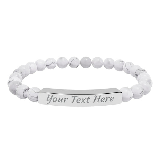 Engravable Natural Stone Stretch Bar Bracelet — Personalized Beaded Bracelet - FloofChonk