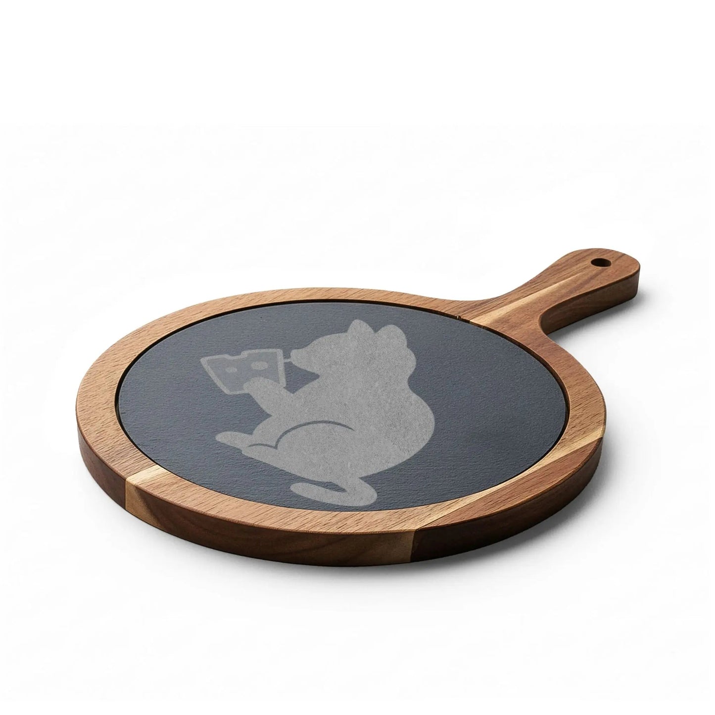 Engraved Cat Cheese Board — Bamboo Charcuterie Set with Slate Inlay - FloofChonk