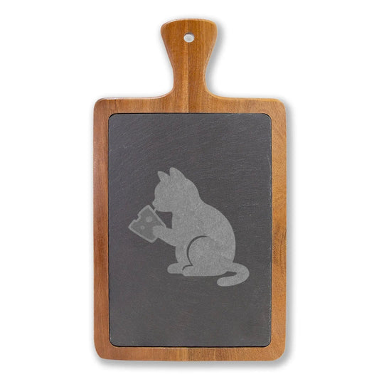 Engraved Cat Cheese Board — Bamboo Charcuterie Set with Slate Inlay - FloofChonk