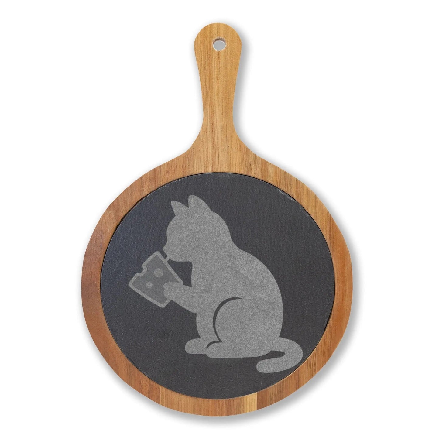 Engraved Cat Cheese Board — Bamboo Charcuterie Set with Slate Inlay - FloofChonk