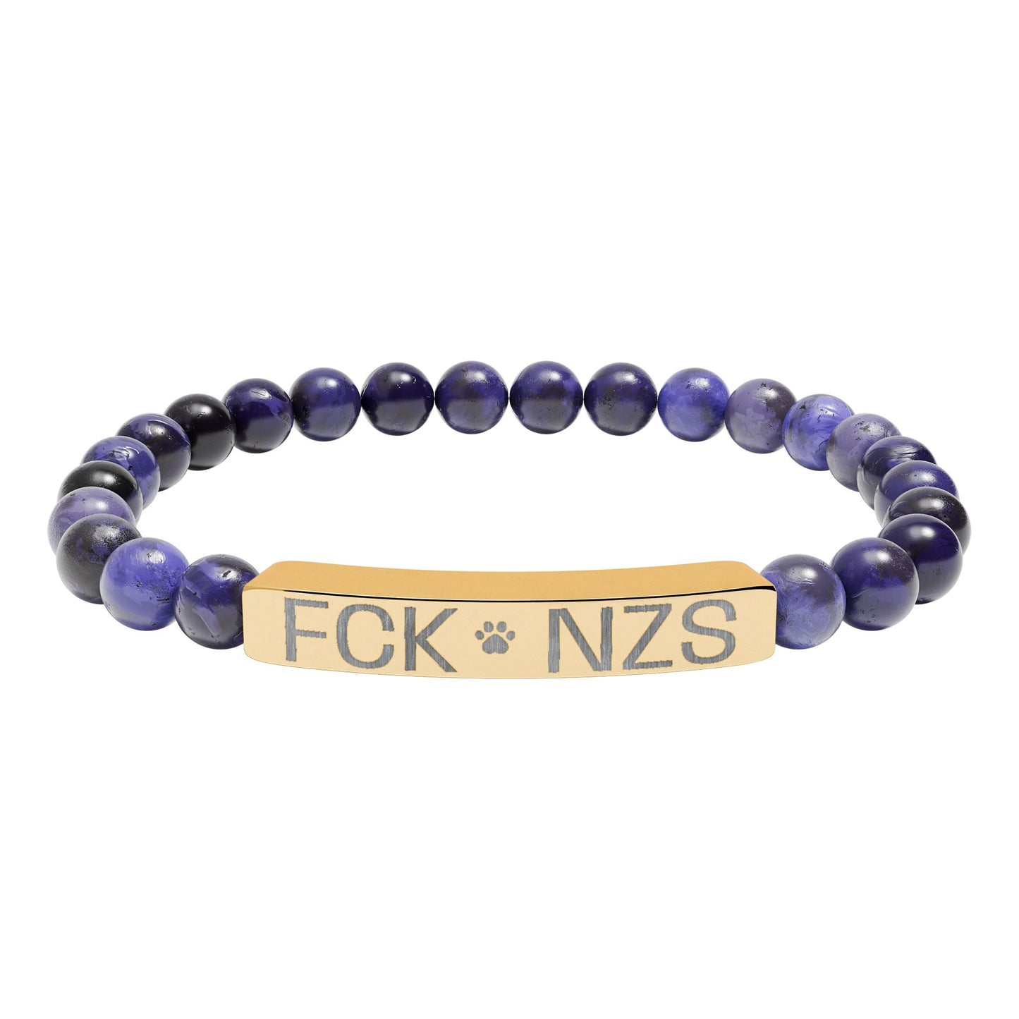 Engraved Natural Stone Stretch Bracelet — Custom Bar Bead Bracelet (e.g., "FCK NZS") - FloofChonk
