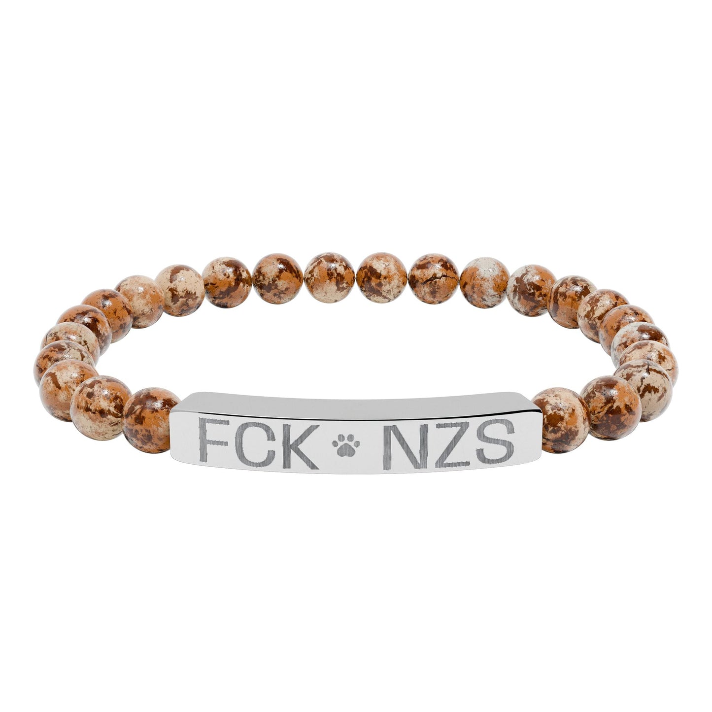 Engraved Natural Stone Stretch Bracelet — Custom Bar Bead Bracelet (e.g., "FCK NZS") - FloofChonk