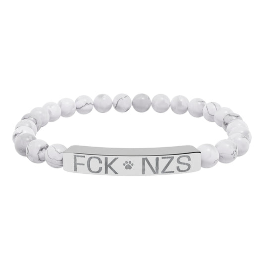Engraved Natural Stone Stretch Bracelet — Custom Bar Bead Bracelet (e.g., "FCK NZS") - FloofChonk