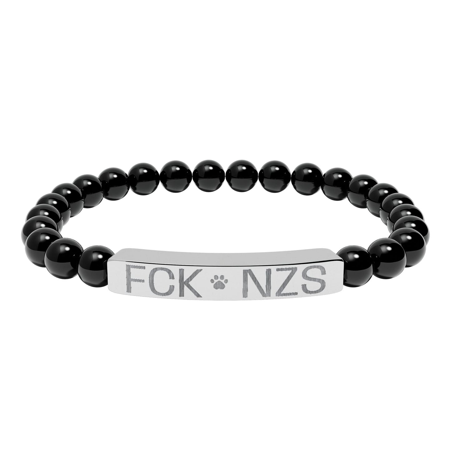 Engraved Natural Stone Stretch Bracelet — Custom Bar Bead Bracelet (e.g., "FCK NZS") - FloofChonk