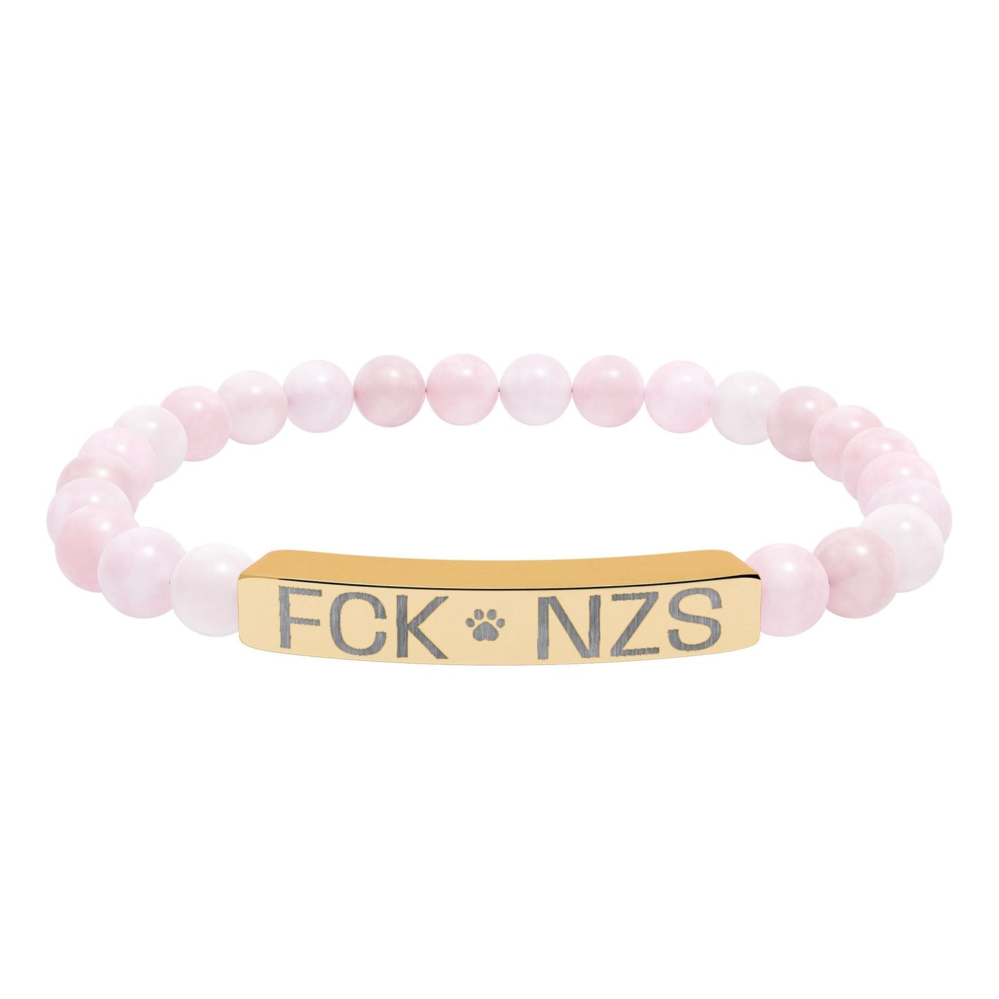 Engraved Natural Stone Stretch Bracelet — Custom Bar Bead Bracelet (e.g., "FCK NZS") - FloofChonk