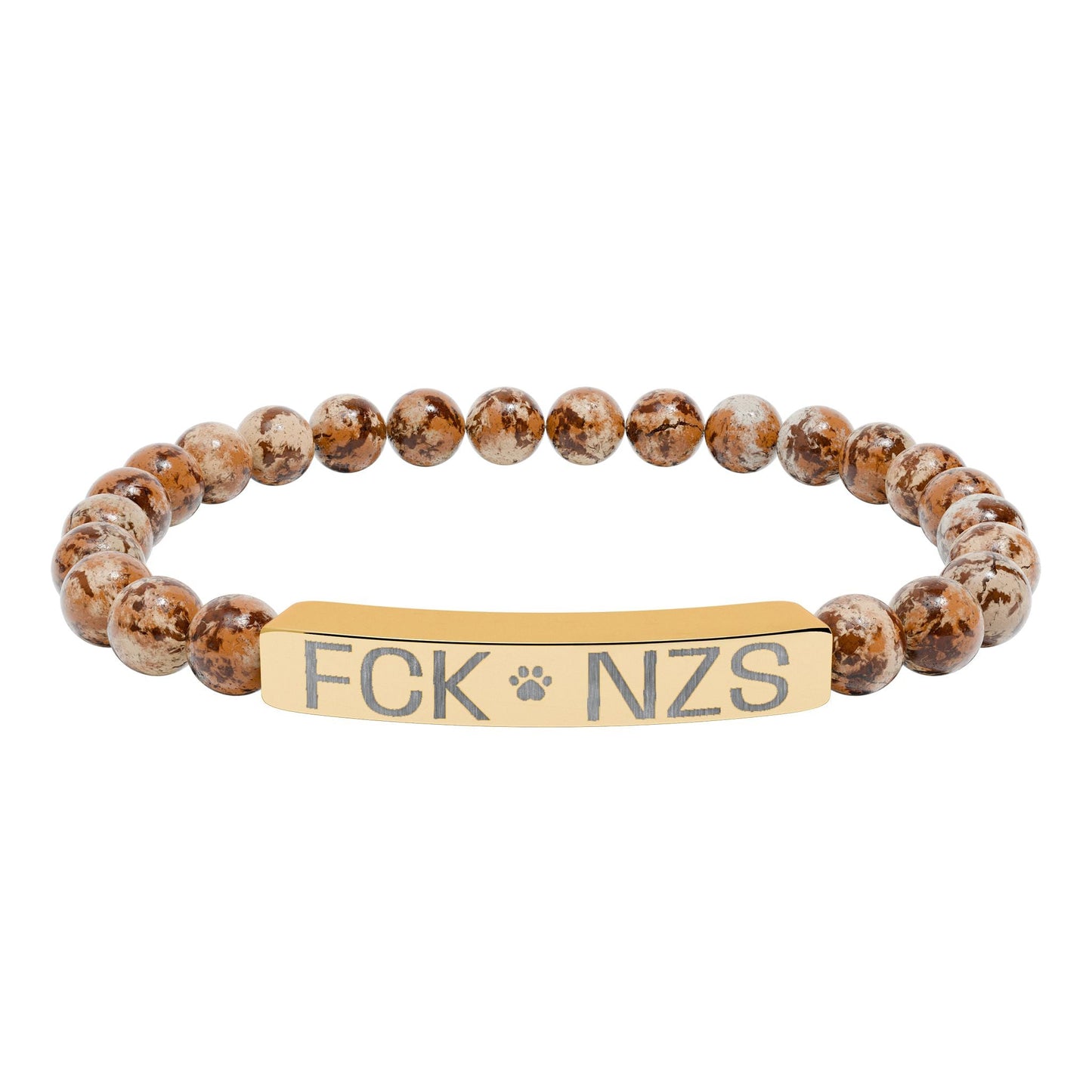 Engraved Natural Stone Stretch Bracelet — Custom Bar Bead Bracelet (e.g., "FCK NZS") - FloofChonk