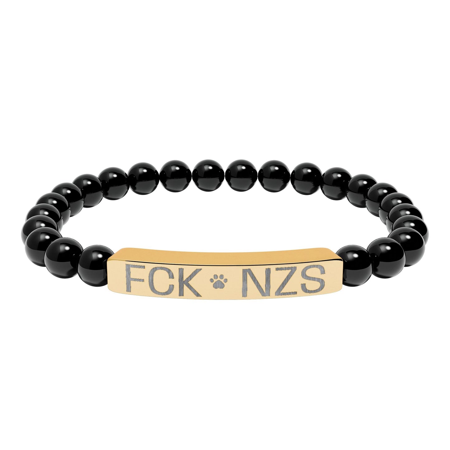 Engraved Natural Stone Stretch Bracelet — Custom Bar Bead Bracelet (e.g., "FCK NZS") - FloofChonk