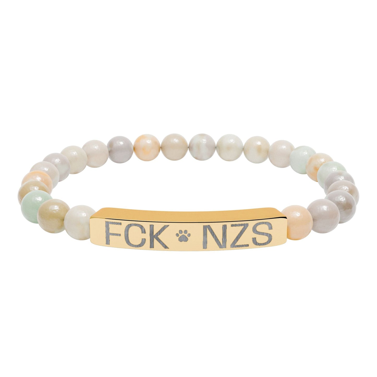 Engraved Natural Stone Stretch Bracelet — Custom Bar Bead Bracelet (e.g., "FCK NZS") - FloofChonk