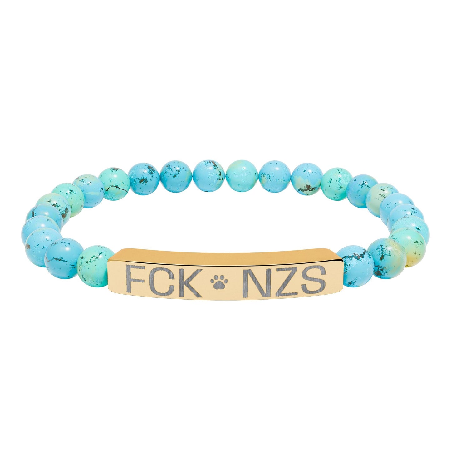Engraved Natural Stone Stretch Bracelet — Custom Bar Bead Bracelet (e.g., "FCK NZS") - FloofChonk