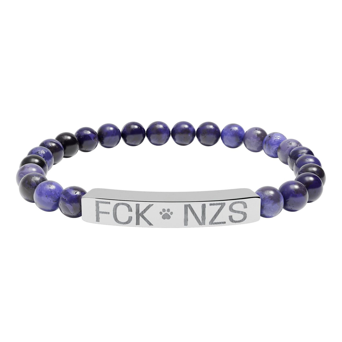 Engraved Natural Stone Stretch Bracelet — Custom Bar Bead Bracelet (e.g., "FCK NZS") - FloofChonk