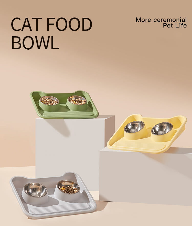 Cats Dogs And Food Utensils Neck Protection Leak Proof Stainless Steel Tilted Double Bowl Food Utensils Pet Products