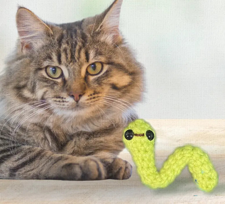 Handmade Catnip Toy | Noodle the Inchworm Chunkle Puff Infused with Miracle Nip Botanicals Chunkles