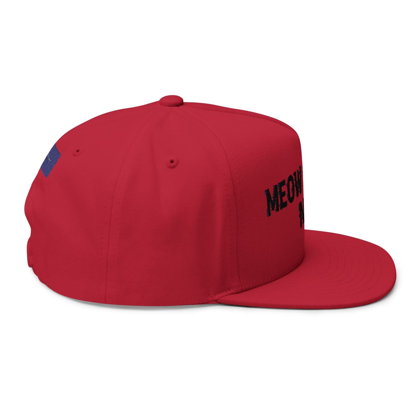 Flat Bill Cap — "Meow Means No." Embroidered Cat Attitude Snapback - FloofChonk