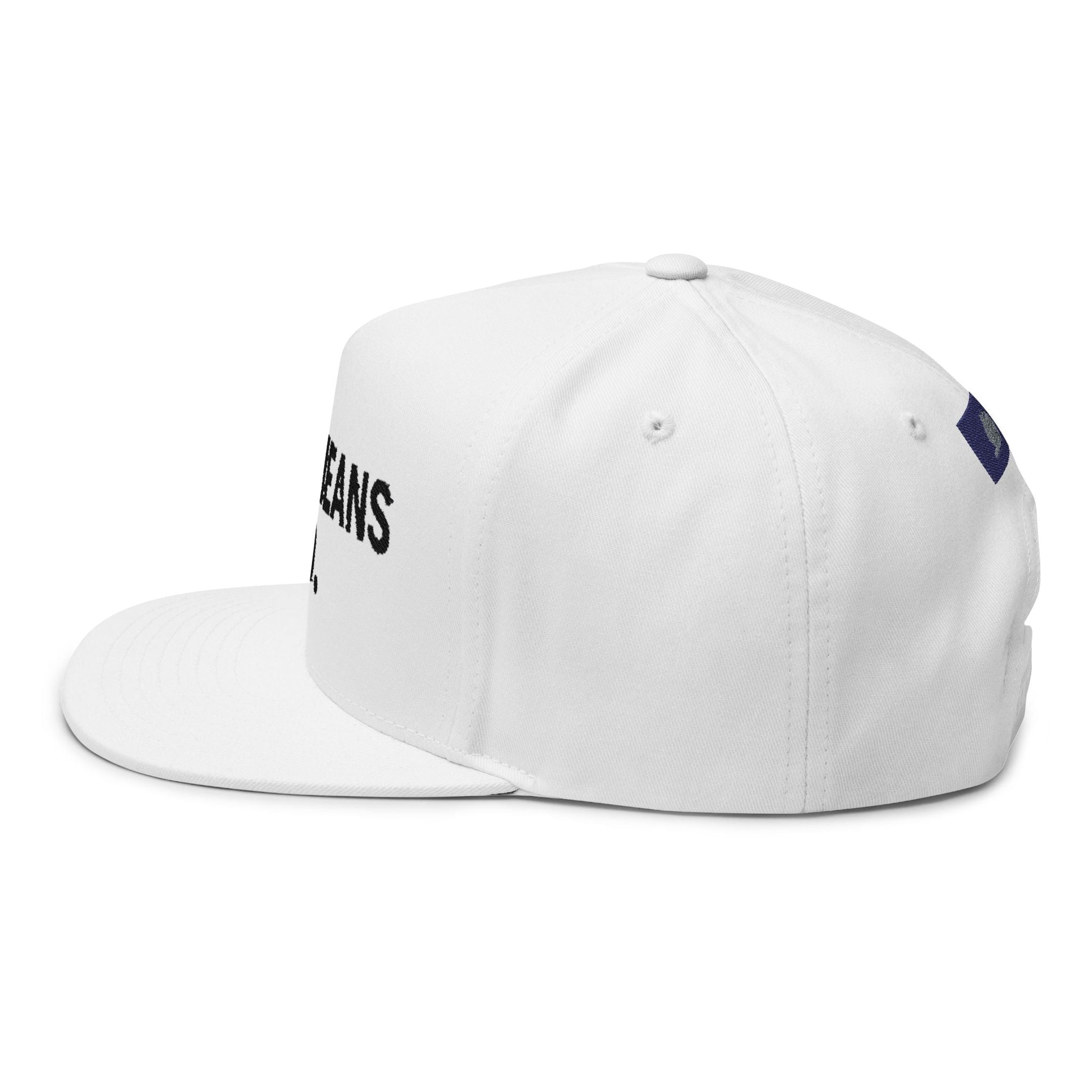 Flat Bill Cap — "Meow Means No." Embroidered Cat Attitude Snapback - FloofChonk