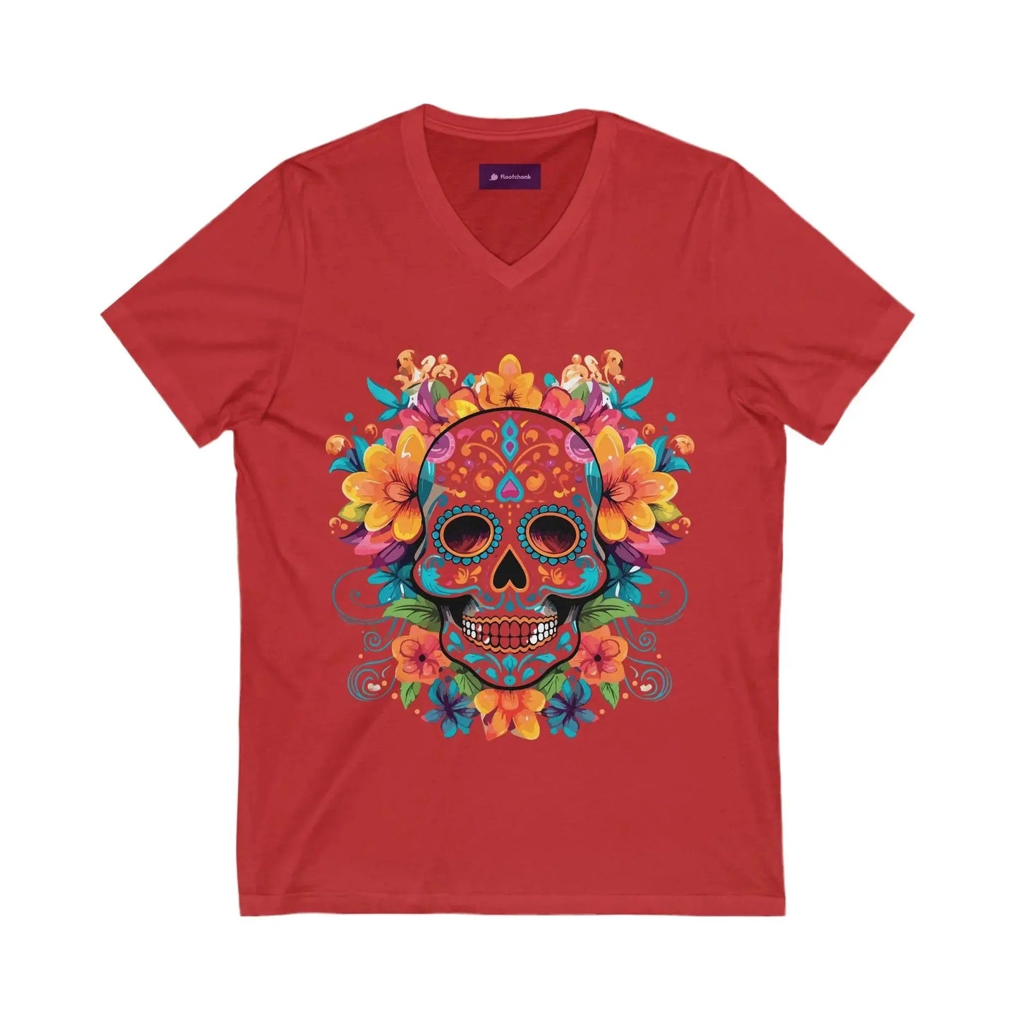 Floral Sugar Skull V-Neck Tee - Day of the Dead Shirt - FloofChonk