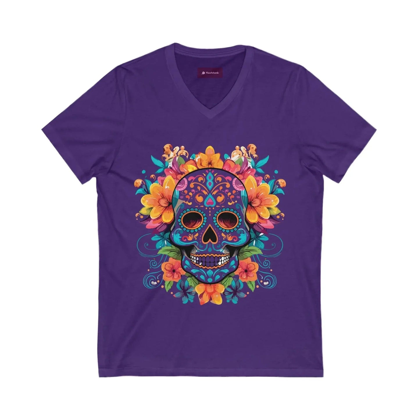 Floral Sugar Skull V-Neck Tee - Day of the Dead Shirt - FloofChonk