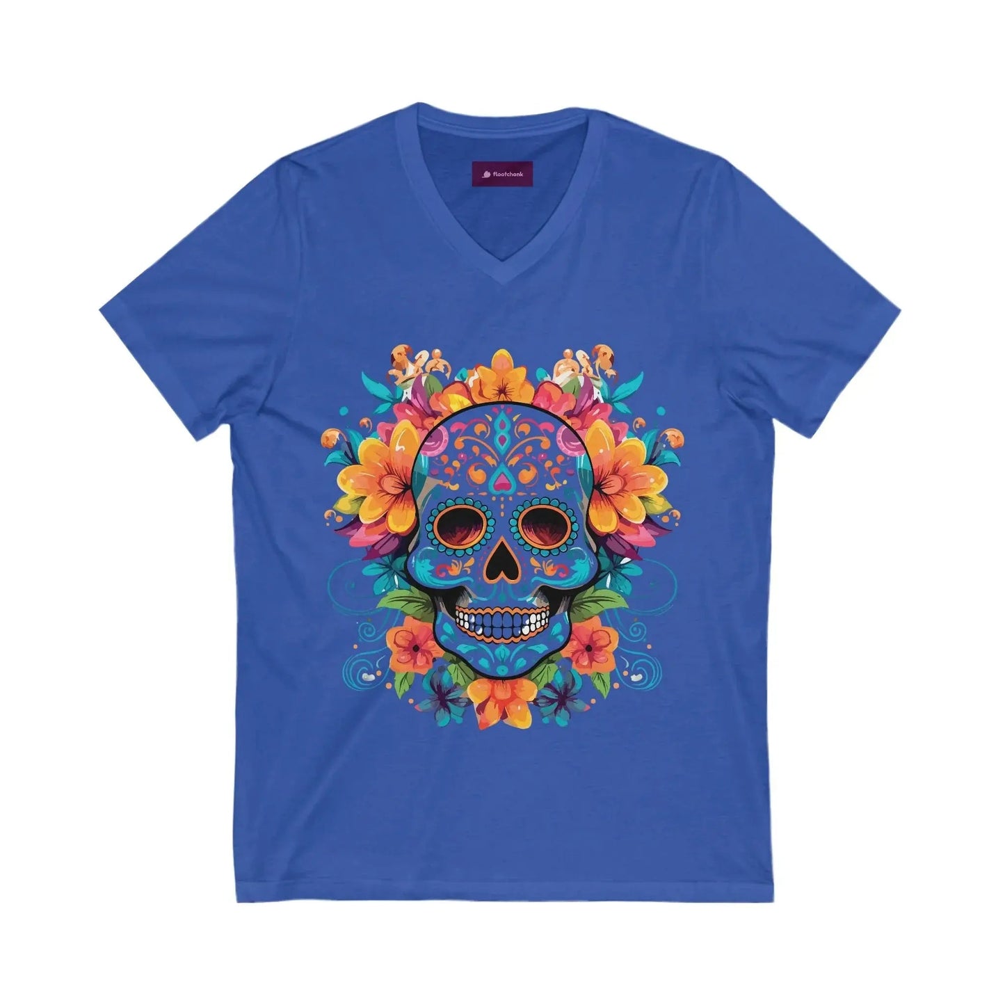 Floral Sugar Skull V-Neck Tee - Day of the Dead Shirt - FloofChonk