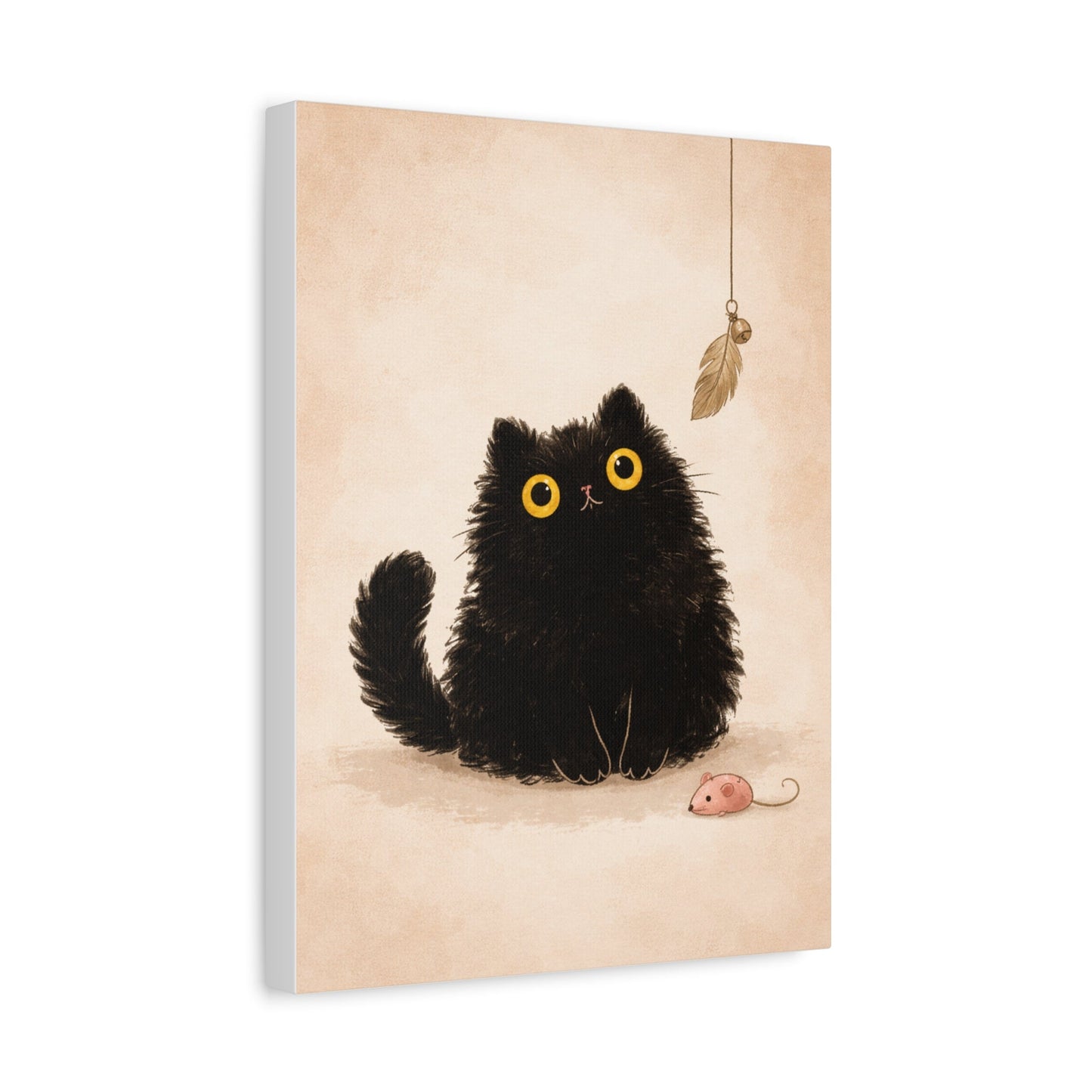 Fluffy Black Cat Canvas Print — Cute Wide - Eyed Kitty Wall Art - FloofChonk