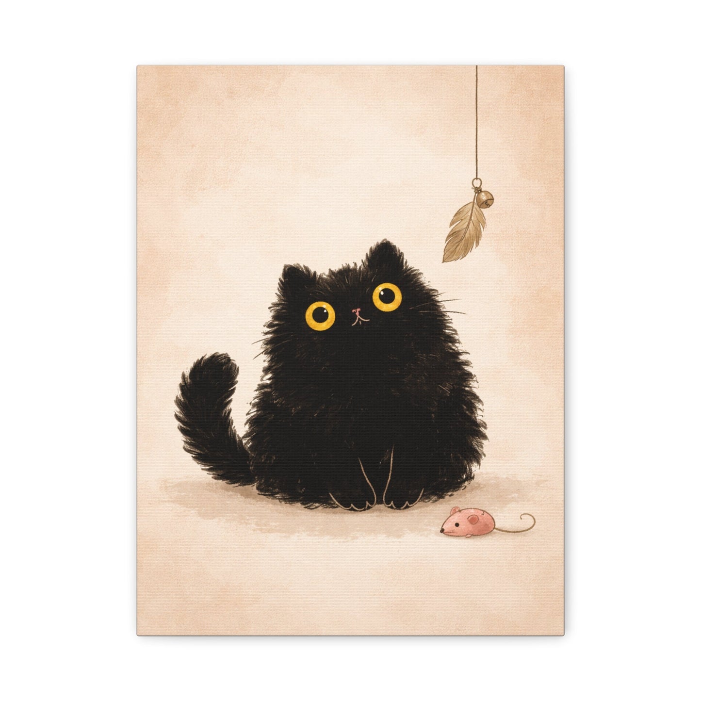 Fluffy Black Cat Canvas Print — Cute Wide - Eyed Kitty Wall Art - FloofChonk