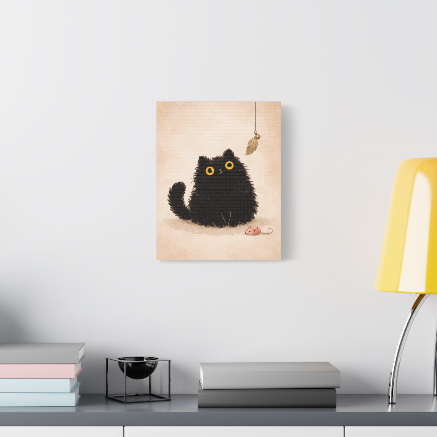 Fluffy Black Cat Canvas Print — Cute Wide - Eyed Kitty Wall Art - FloofChonk
