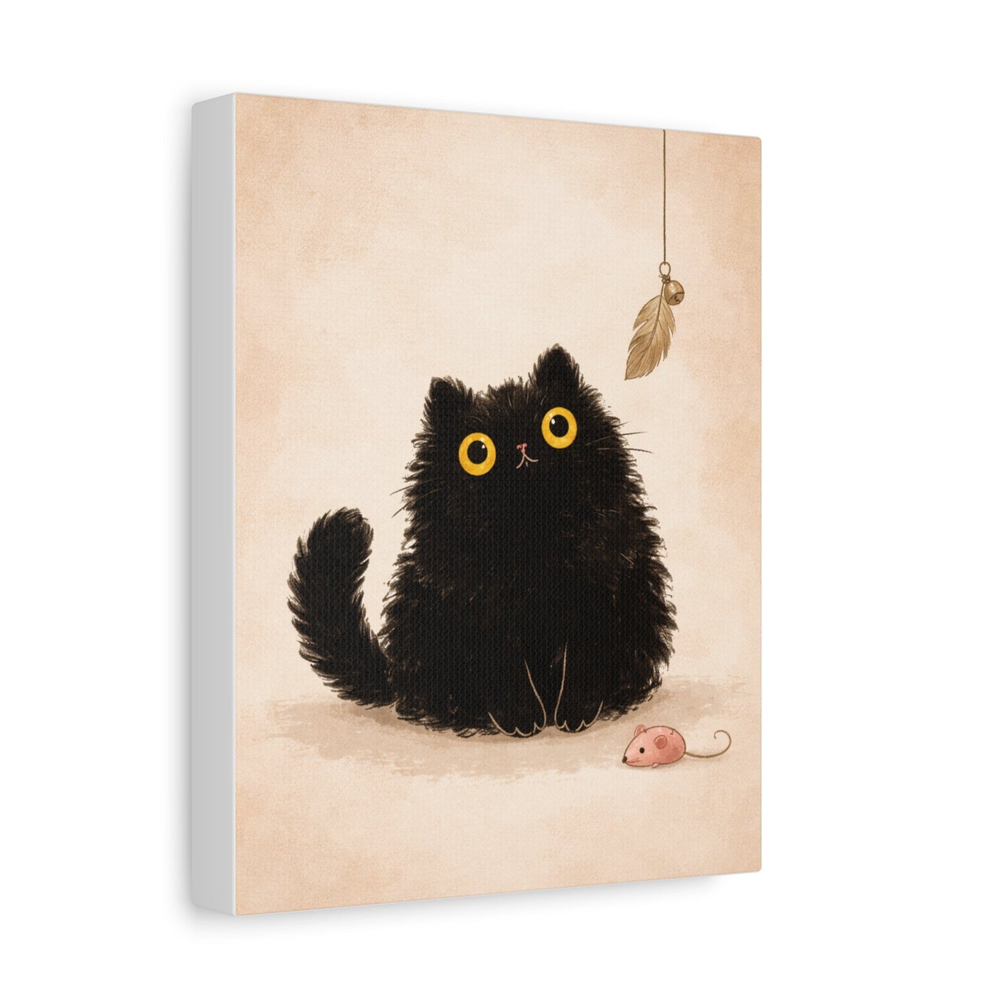 Fluffy Black Cat Canvas Print — Cute Wide - Eyed Kitty Wall Art - FloofChonk