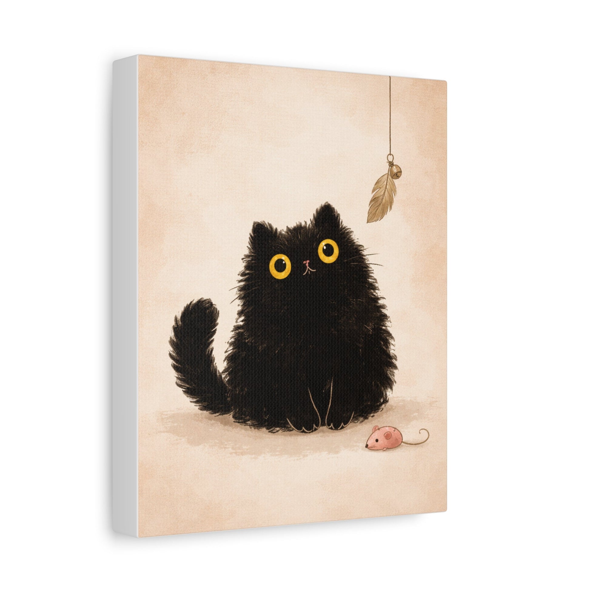 Fluffy Black Cat Canvas Print — Cute Wide - Eyed Kitty Wall Art - FloofChonk