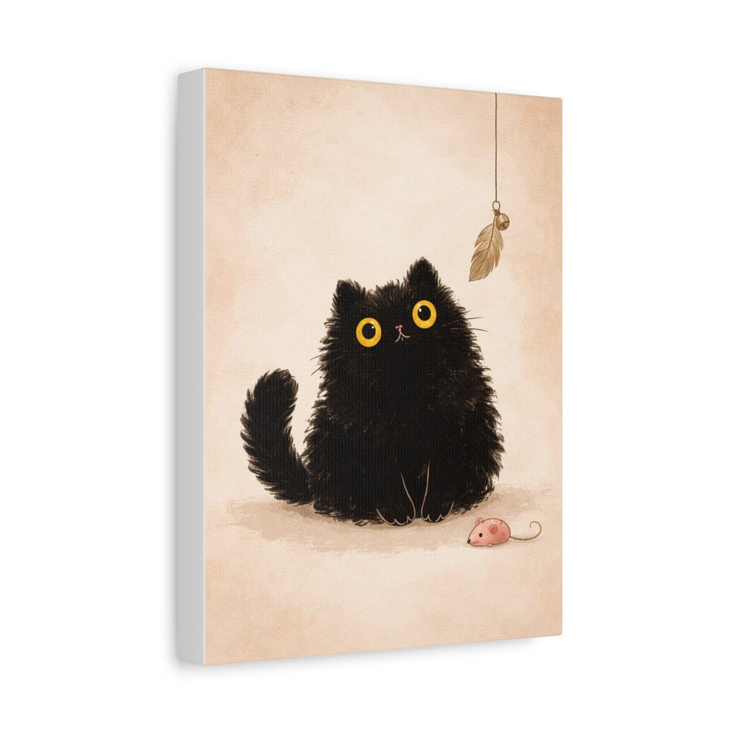 Fluffy Black Cat Canvas Print — Cute Wide - Eyed Kitty Wall Art - FloofChonk