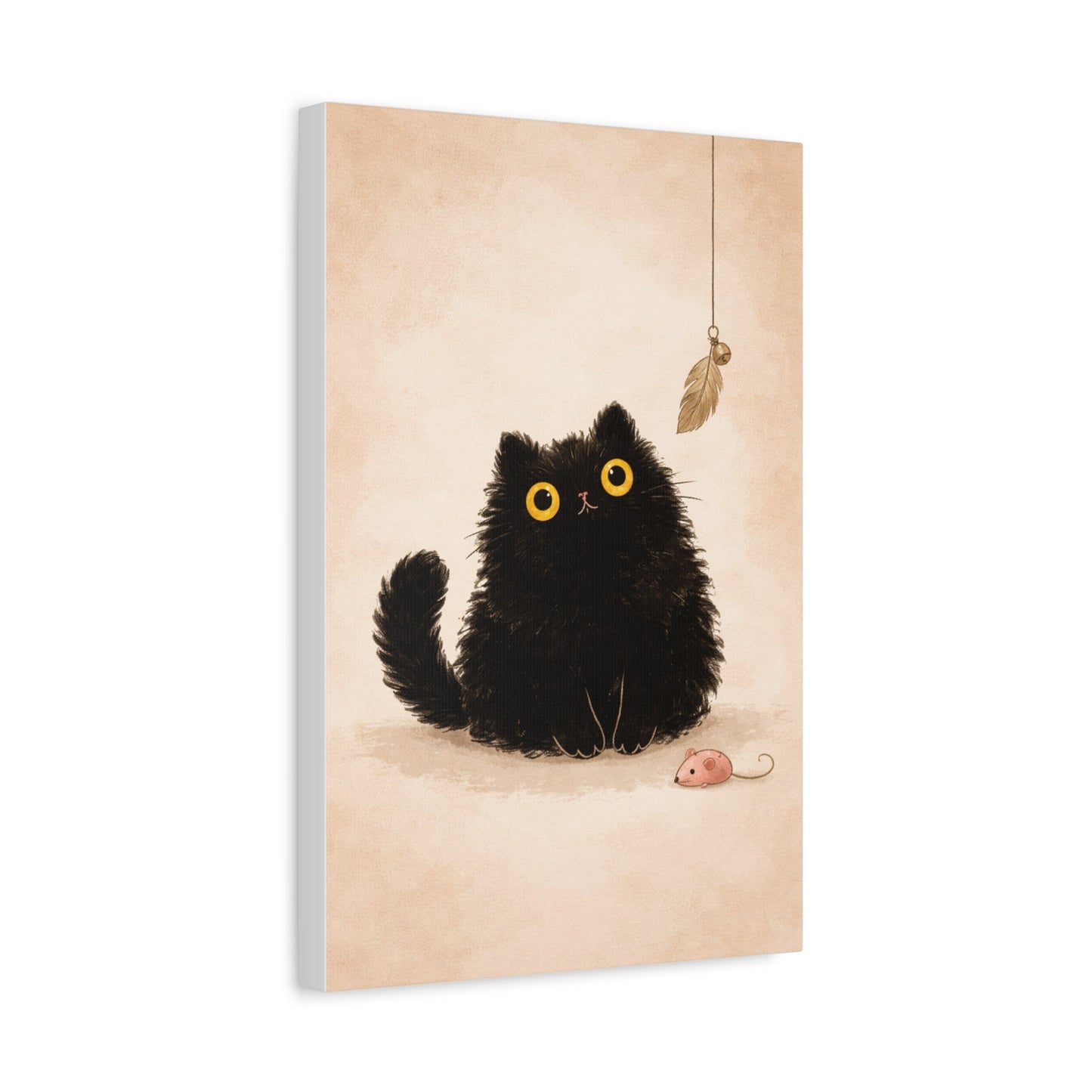 Fluffy Black Cat Canvas Print — Cute Wide - Eyed Kitty Wall Art - FloofChonk