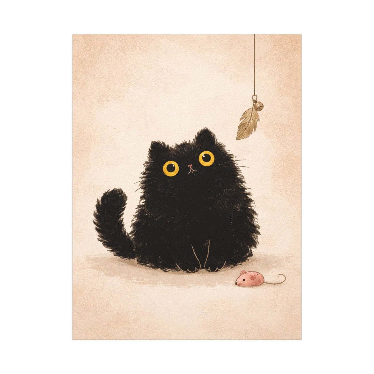 Fluffy Black Cat Canvas Print — Cute Wide - Eyed Kitty Wall Art - FloofChonk