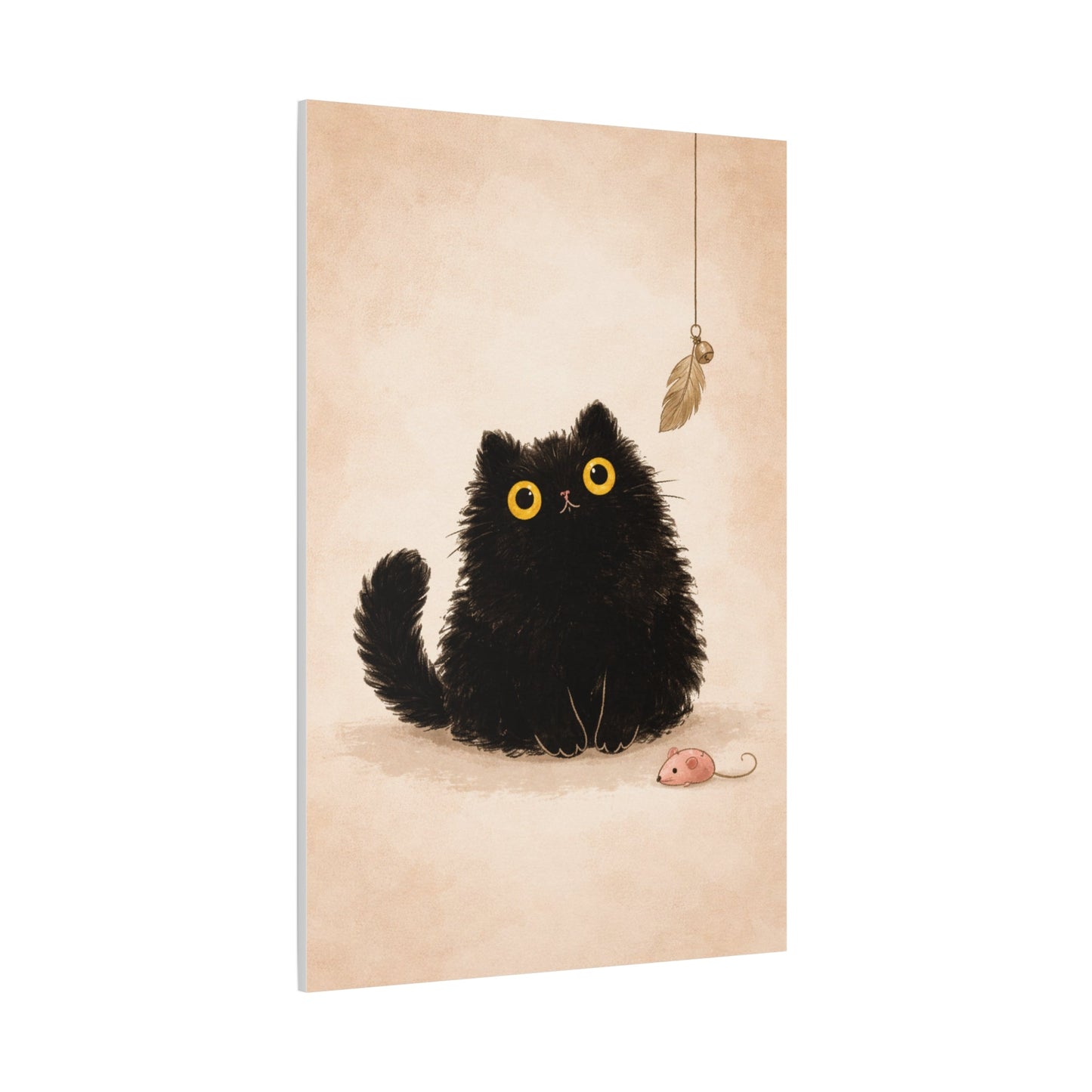 Fluffy Black Cat Canvas Print — Cute Wide - Eyed Kitty Wall Art - FloofChonk